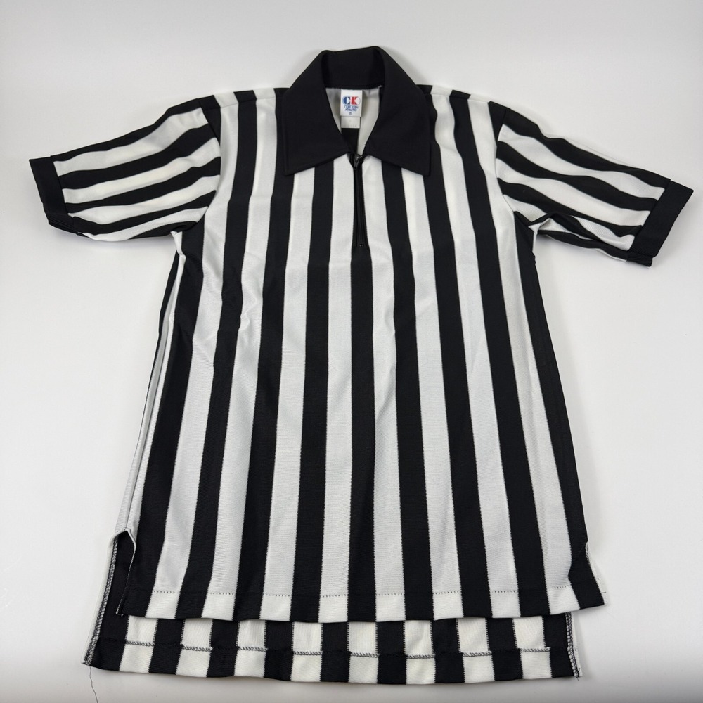 Vintage Cliff Keen‎ Referee Polo Men S Black White Stripe Zip Official NOS
